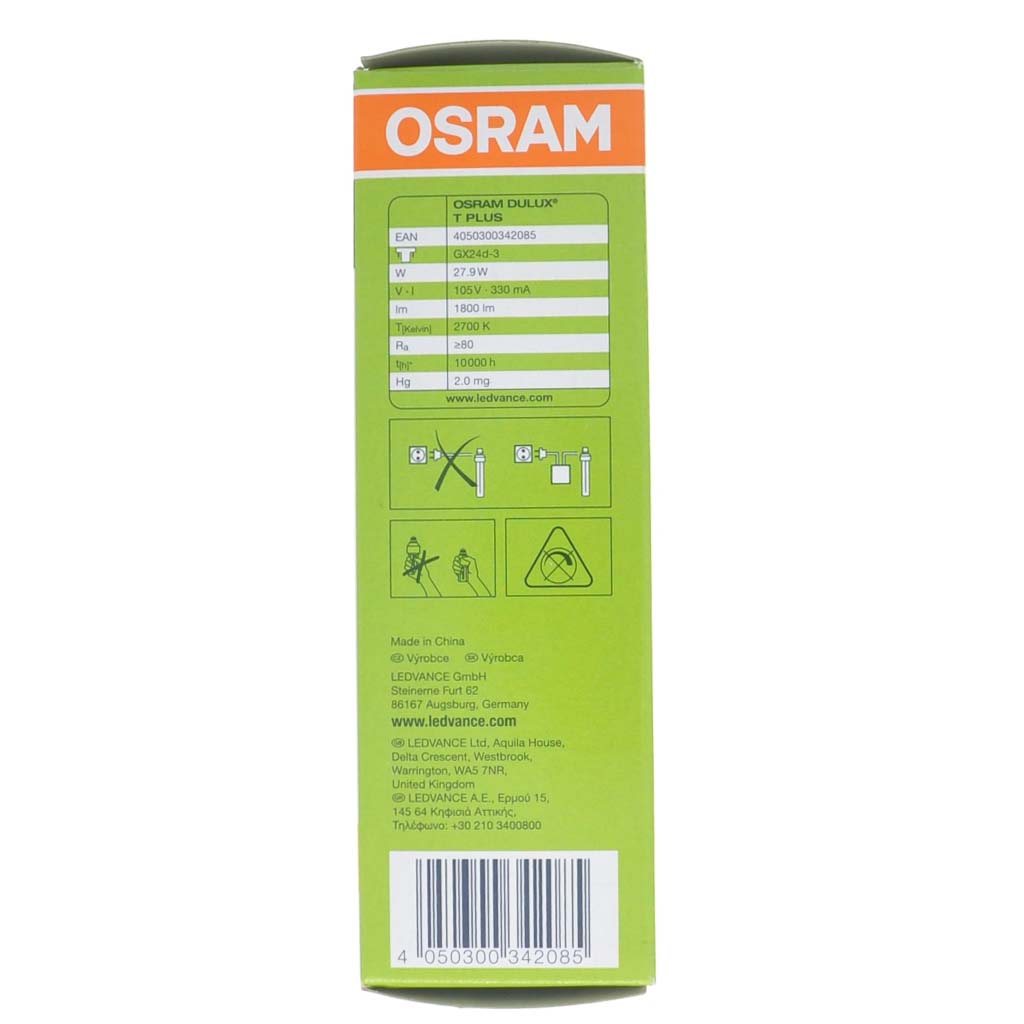 Osram Dulux T Plus Light Bulb GX24d-3 26W/827