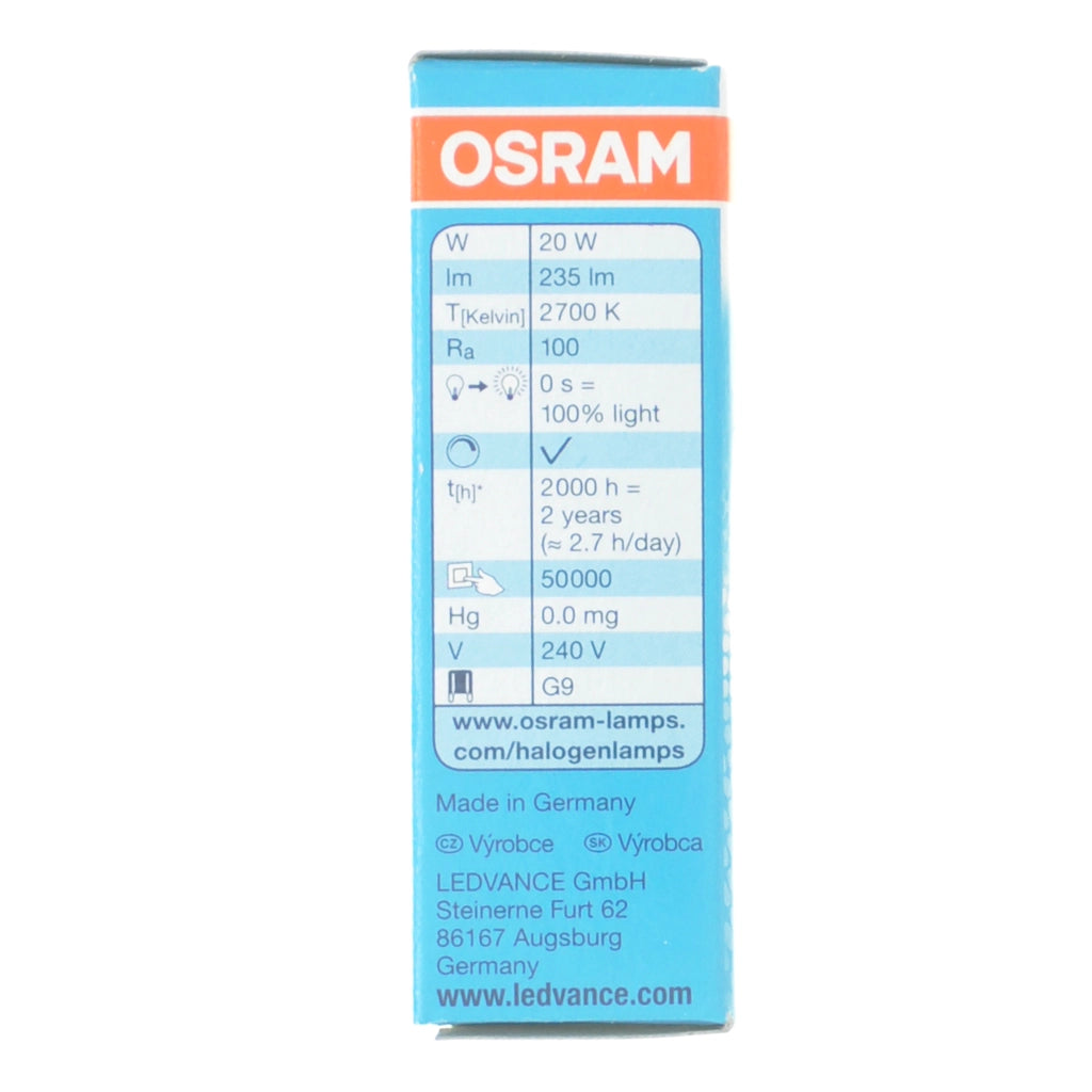 Osram Halopin Pro Bi-Pin Halogen Light Bulb G9 240V 20W Clear 66720