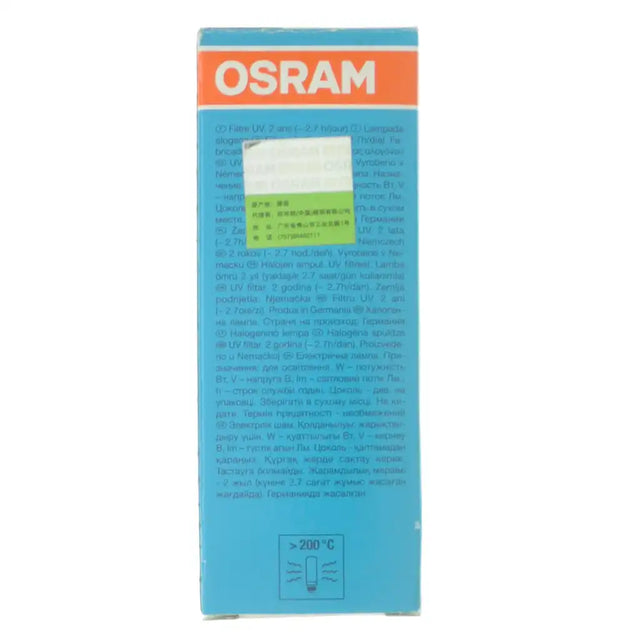 Osram JDD Halolux Ceram 150W packaging side panel showing 2870lm output, 2900K colour temperature and UV filter feature