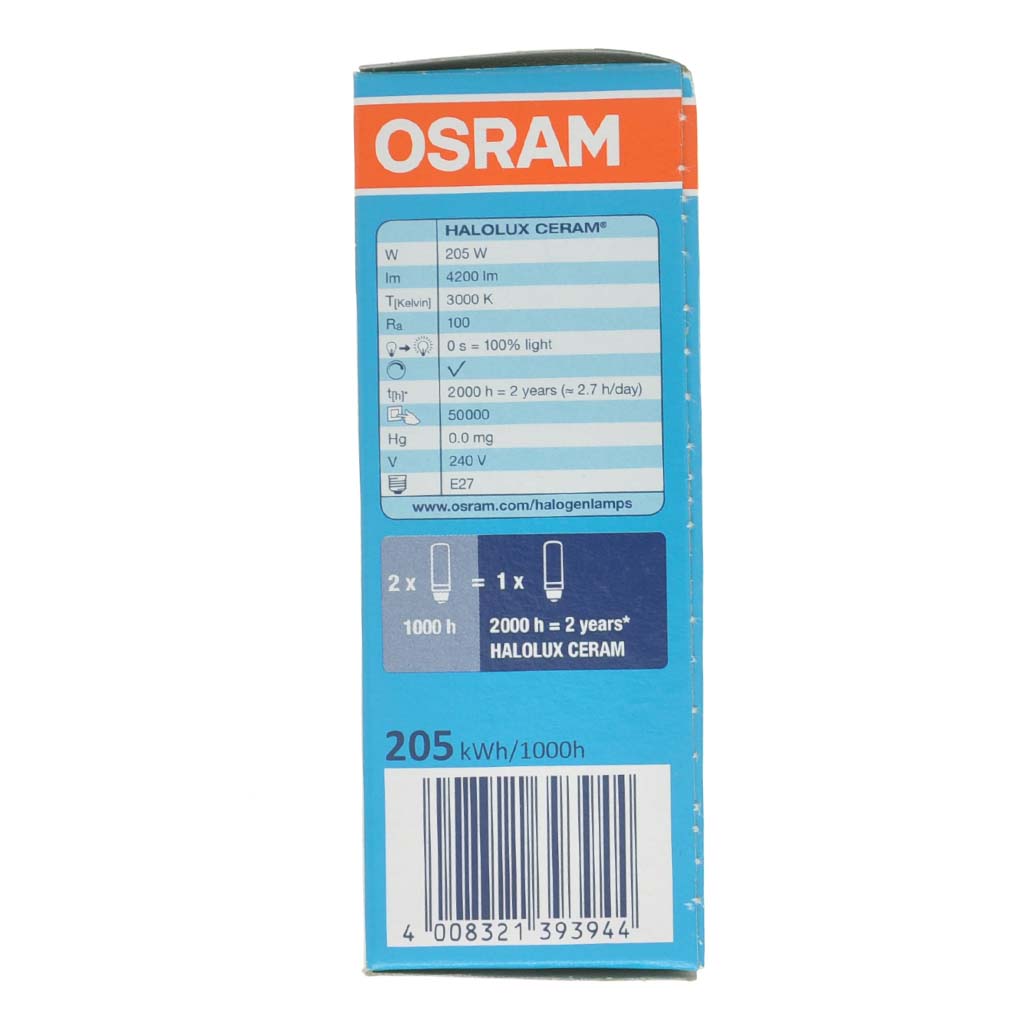 Osram JDD Halolux Ceram Halogen Light Bulb E27 240V 205W Clear 64404