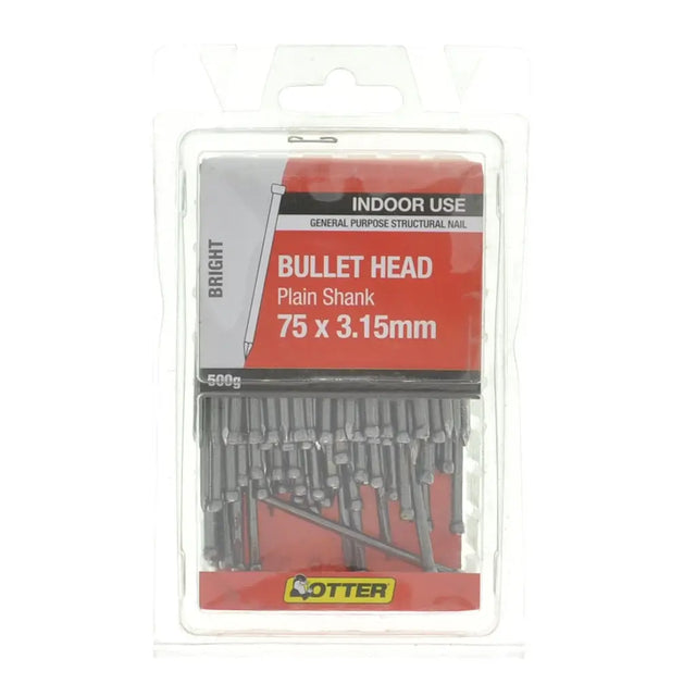 Packaged bullet head nails with Lotter branding on a white background