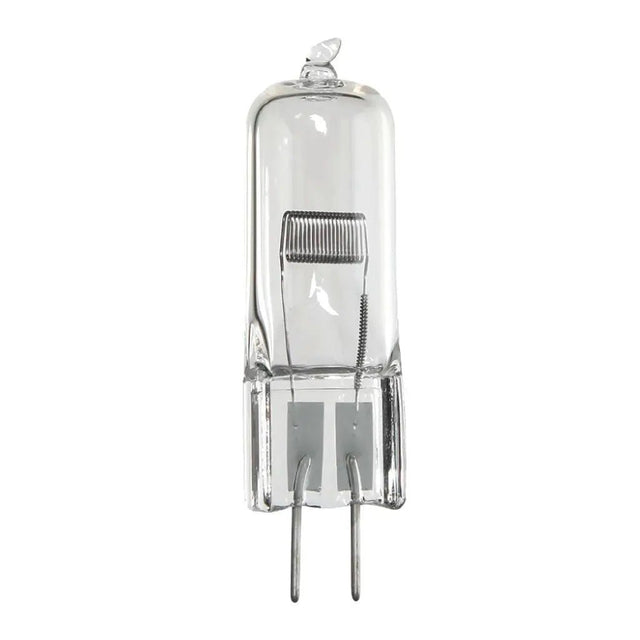 Clear halogen light bulb on a white background