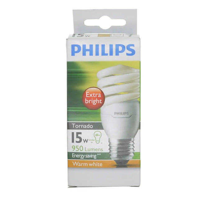 PHILIPS Tornado Spiral Energy Saving Light Bulb E27 240V 15W W/W