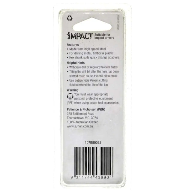 The back of a Suction Bits Vena cutting fluid pouch in its clear plastic retail packaging, showing product features, warnings, and a barcode.