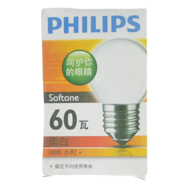 Philips Fancy Round incandescent bulb E27 packaging side panel showing dimmable feature and 1,000 hour rated life