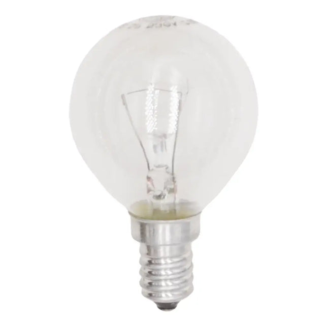 Clear light bulb with silver base on a white background