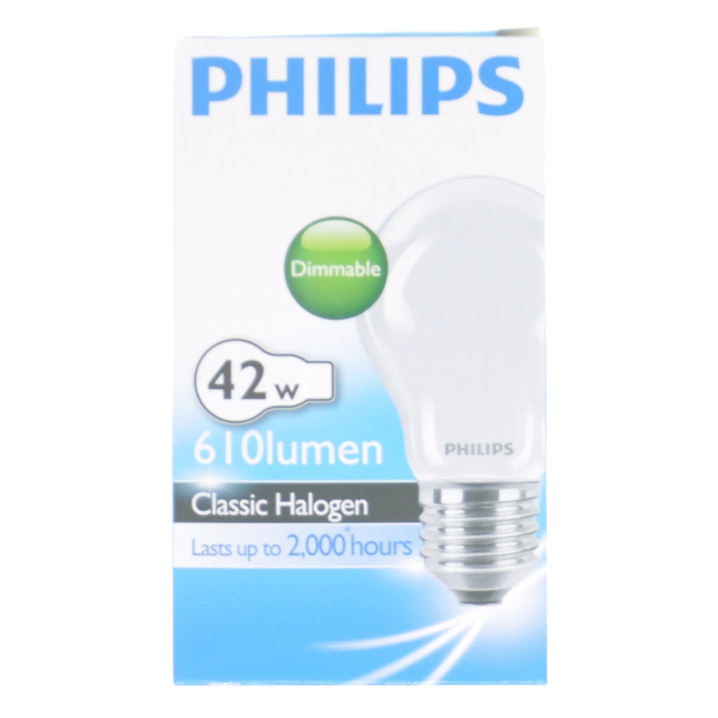 Philips GLS Halogen Light Bulb E27 240V 42W Pearl