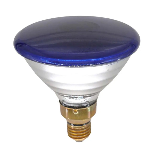 Blue-refracted light bulb on a white background