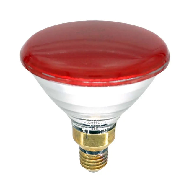 Red light bulb with a white background