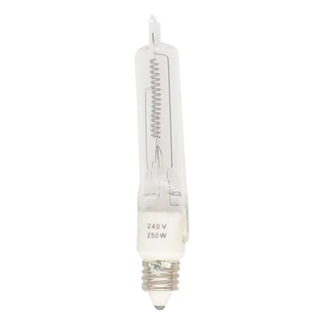 250W E11 halogen bulb on a white background