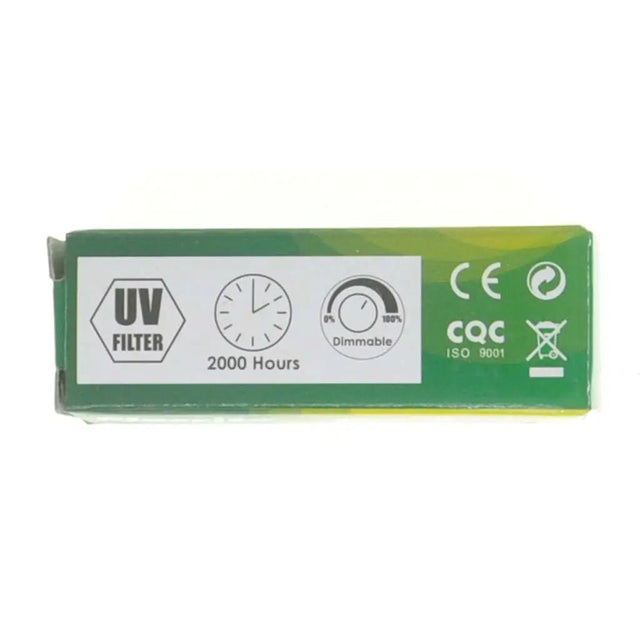 Green box with UV filter and certification logos on a white background