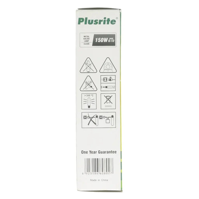 Plusrite product packaging with warning symbols and text on a white background