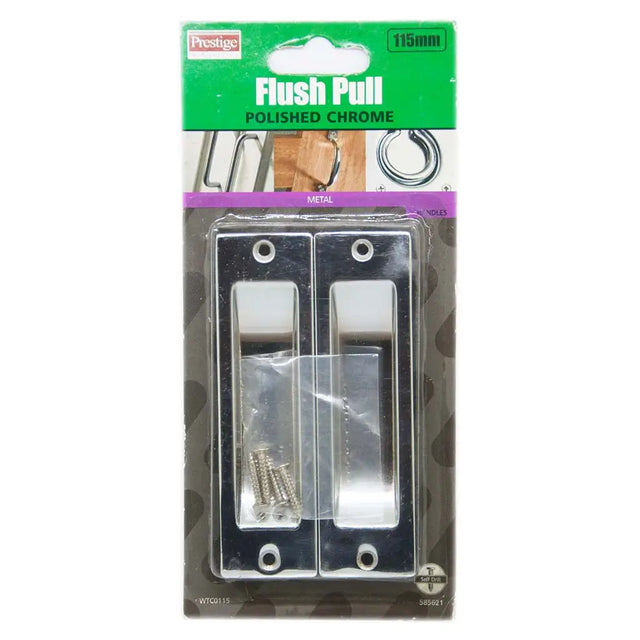 Packaged flush pull handles with screws on a white background