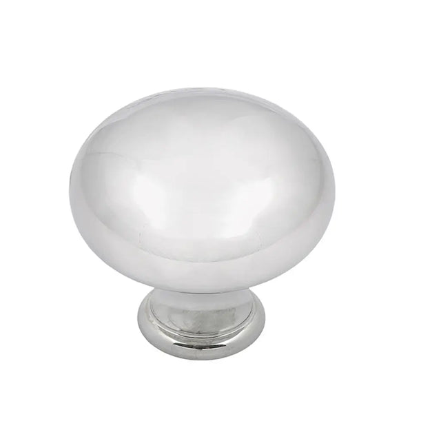 Polished chrome cabinet knob on a white background
