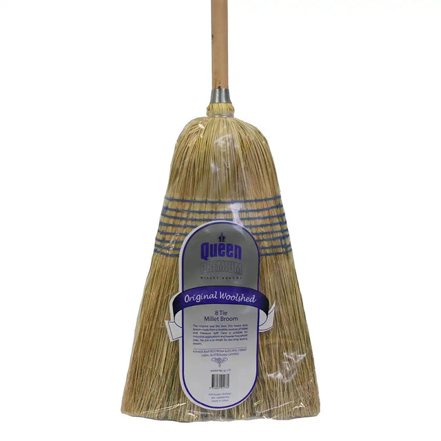 Broom with a label on a white background