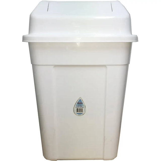 White trash bin with a lid on a white background