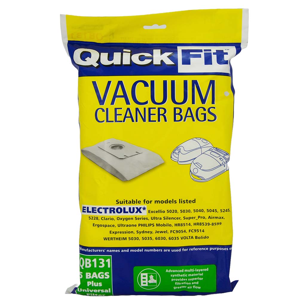 QuickFit Vacuum Cleaner Bags For Electrolux 5 Bags With Filter QB131