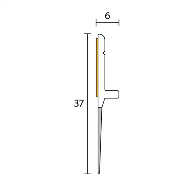 Technical drawing of a blade with measurements on a white background