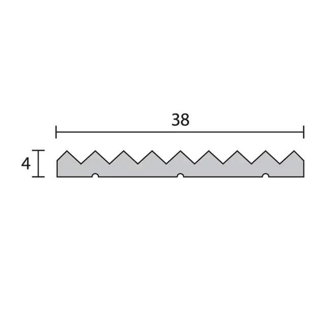 Measurement diagram of a metal strip with dimensions 4mm and 38mm on a white background
