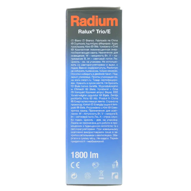 Radium Ralux Trio/E packaging with text and branding on a white background