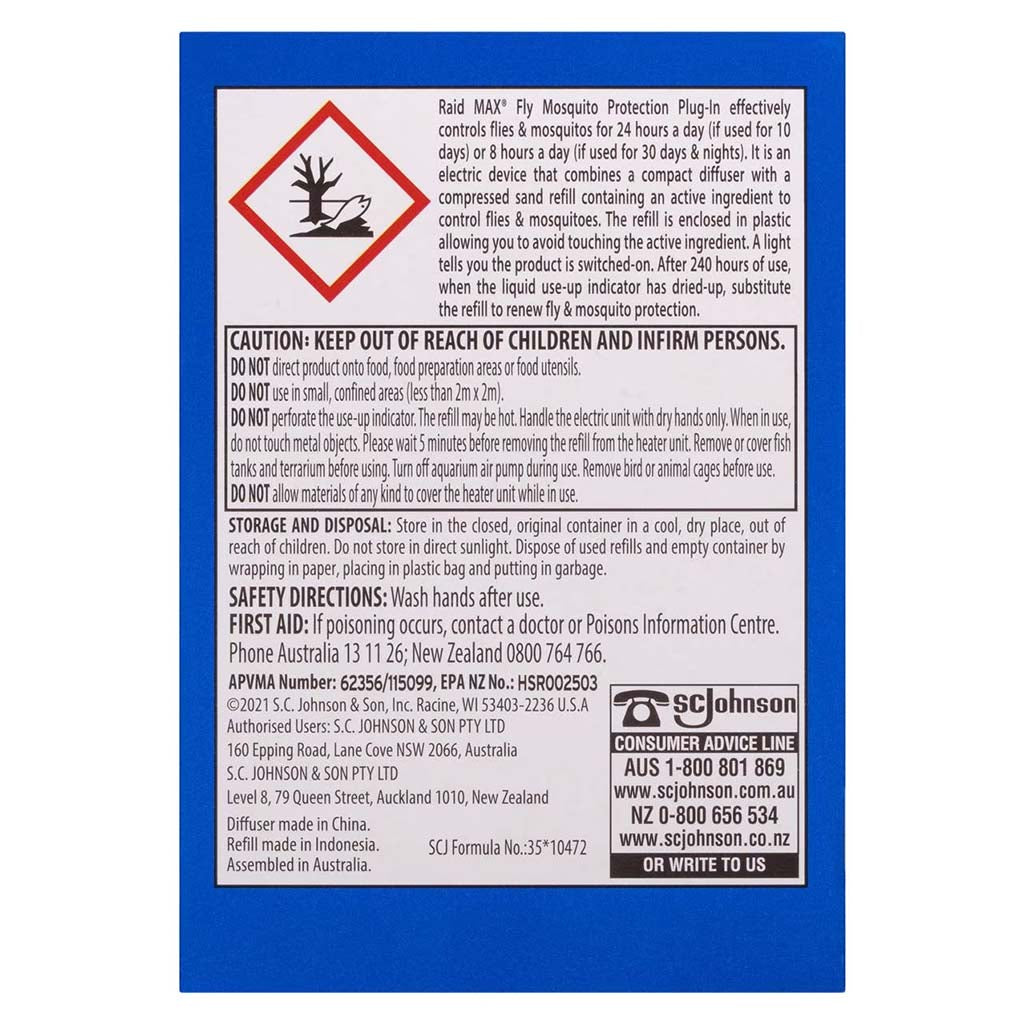 Raid Max Fly & Mosquito Protection Plug-in 200 Hours Control 1 Unit+1 Refill