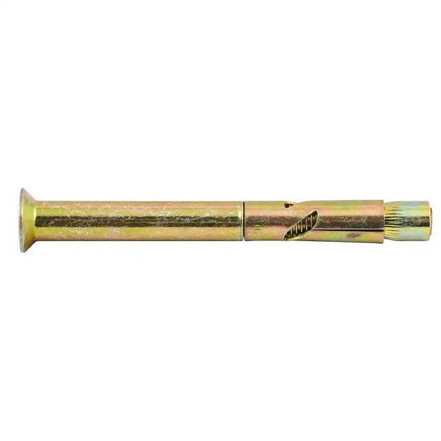 Metal screw with a hex head on a white background