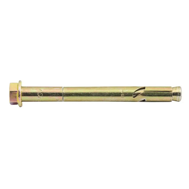 Gold metal screw on a white background