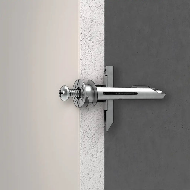 Metal door handle on a door frame with a neutral background