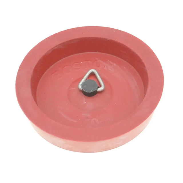 Red rubber duck with a black valve on a white background
