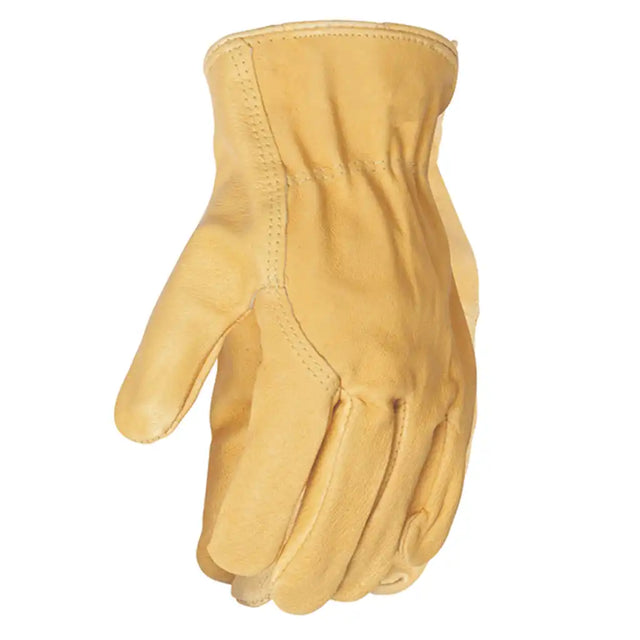 Yellow leather glove on a white background
