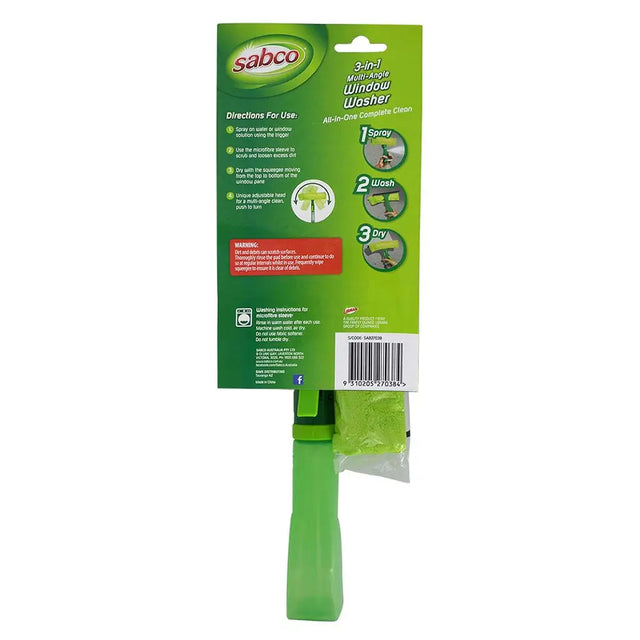 Sabco window washer with green handle and packaging on a white background