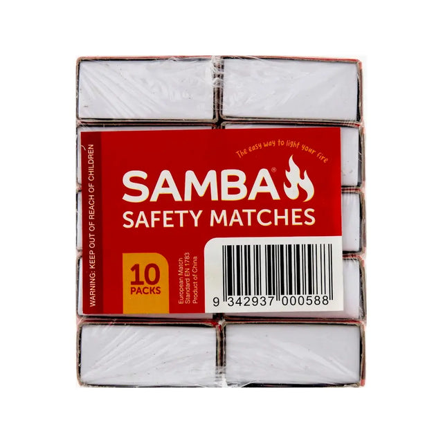 Pack of Samba safety matches with red label and white matches