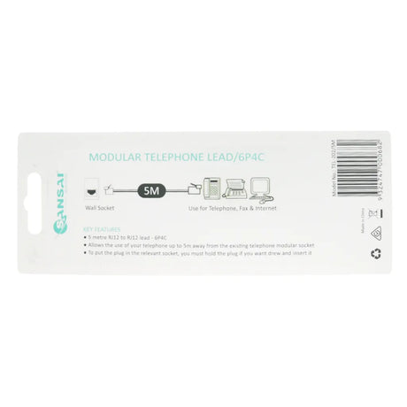 SANSAI 5M Telephone Cable Line Cord Mod to Mod/6P4C TEL-202/5M