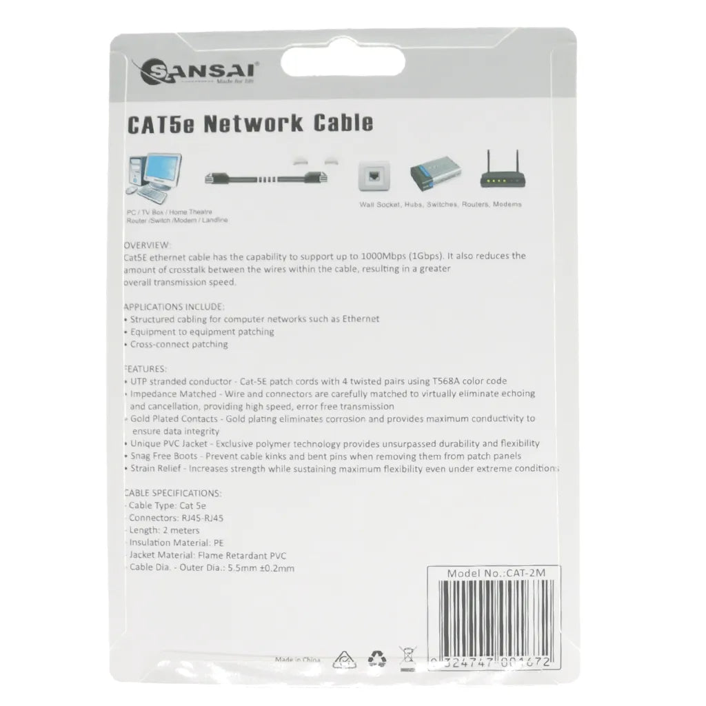 SANSAI CAT5e Networking Patch Cable 2M CAT-2M