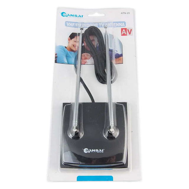 Gansai indoor TV antenna packaging with antennas and cable on a white background