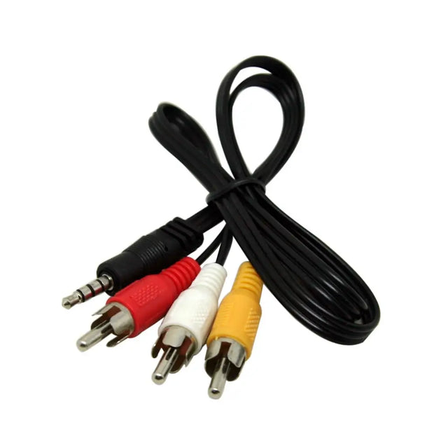 AV cable with four colored plugs on a white background