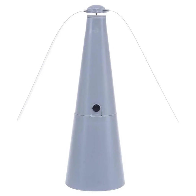 Gray outdoor fly fan with a white background