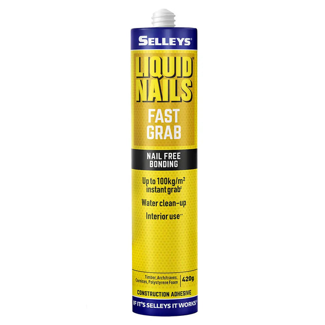 Selleys Liquid Nails Fast Grab nail-free bonding adhesive tube on a white background