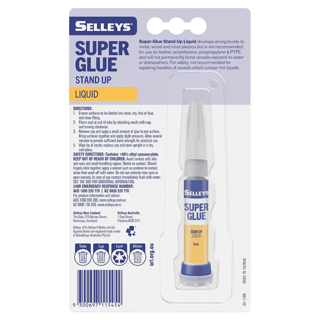 Selleys Super Glue stand-up liquid packaging on a white background