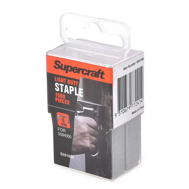 Supercraft light duty staple pack with staple gun illustration on a white background