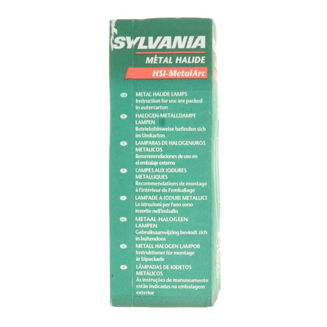 Sylvania metal halide lamp packaging on a white background
