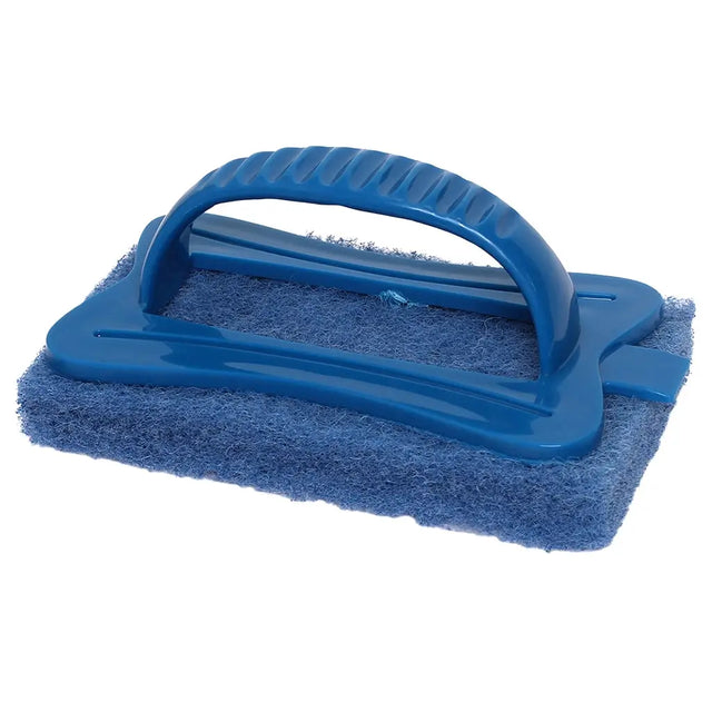 Blue scrubber with a handle on a white background