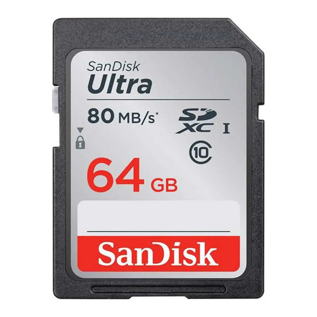 SanDisk Ultra 64GB SD card on a white background