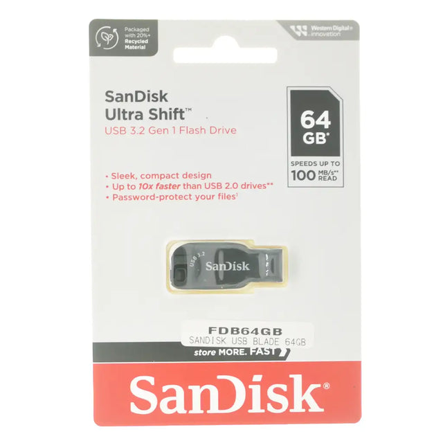 SanDisk Ultra Shift USB flash drive packaging on a white background