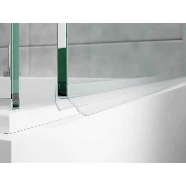 Clear plastic sheet on a white surface with a glass panel in the background