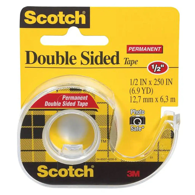 Scotch double-sided tape packaging with yellow and black design
