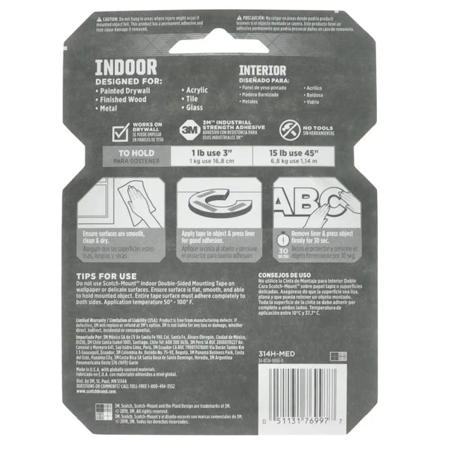 Back of a 3M adhesive packaging with text and graphics on a white background
