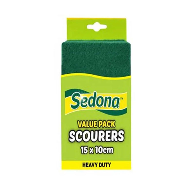 Pack of Sedona scourers with green sponge and green packaging on a white background