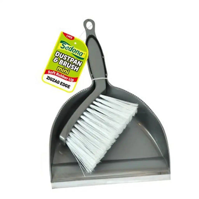 Sedona mini dustpan and brush set in grey with soft rubber lip and zigzag edge brush