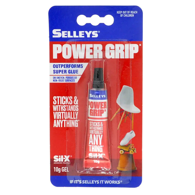Selleys Power Grip packaging with a red and blue design on a white background